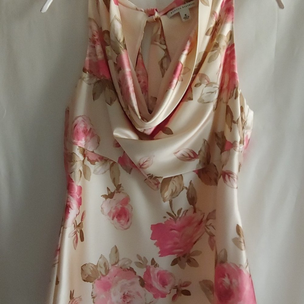 BANANA REPUBLIC TANK TOP DRAPE NECK SIDE ZIP 100% SILK FLORAL LINED